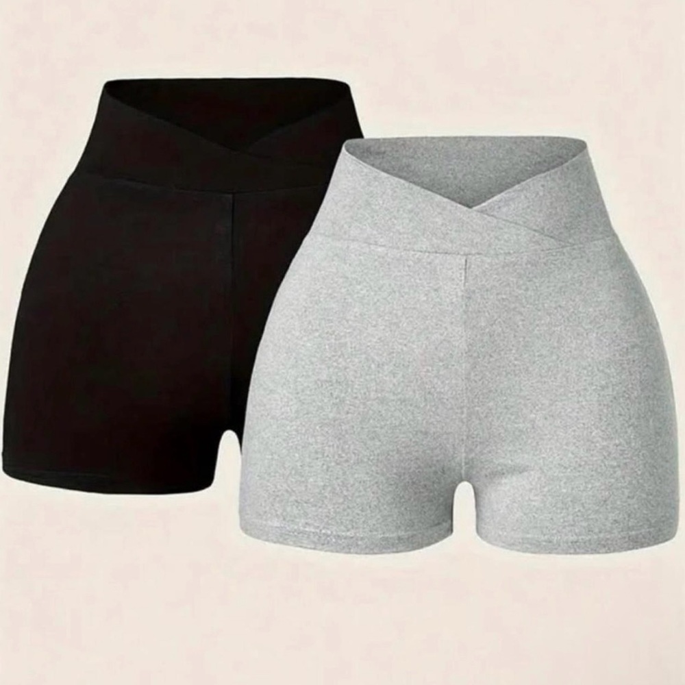 Women's Black and Gray High-Waisted Shorts